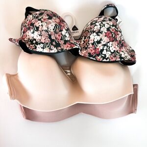 3 Pack Laura Ashley Bras Neutral Colors Ivory Mauve Light Pad 42D MSRP $64 Flora